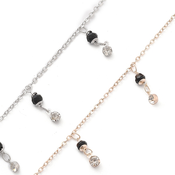 Бусины из латуни и стеклянные цепочки ручной работы со стразами, для ожерелья браслеты решений, долговечный, пайки, с катушкой