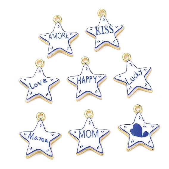 Printed Brass Pendants, Star Charms, Rack Plating, Long-Lasting Plated, Lead Free & Cadmium Free, Blue