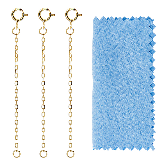 3шт 925 удлинитель цепи из стерлингового серебра, концевые цепи, с пружинными зажимами, с замшевой тканью из поликарбоната квадратной серебряной полировальной салфеткой