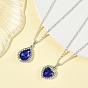 2Pcs 2 Styles Alloy Glass Teardrop Heart Pendant 304 Stainless Steel Rolo Chain Necklaces for Women, Silver Color Plated