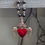 Пластиковые звенья ожерелья, с подвесками в виде сердечек из эмали