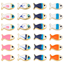 32шт 8 цвета эмалированные бусины из эмалированного сплава, без кадмия и без свинца, рыба, золотой свет