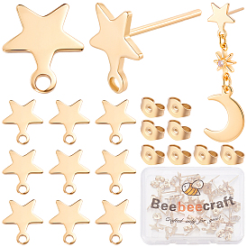 15 paires 304 boucles d'oreilles à tige en acier inoxydable, avec 30 pièces 304 écrous à friction en acier inoxydable, étoiles