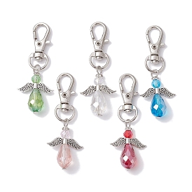 Angel Glass Beads Pendants Decorations, with Alloy Swivel Lobster Claw Clasps