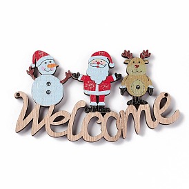 Christmas Decoration Wooden Door Plate, Wood Big Pendants for Door Hanging, Word Welcome with Snowman & Santa Claus & Reindeer