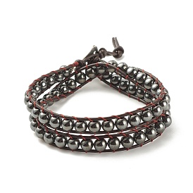 Round Synthetic Hematite Braided Wrap Bracelet, Gemstone Two Loops Bracelet for Women