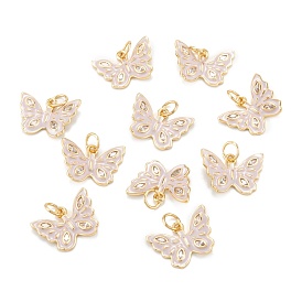 Brass Micro Pave Clear Cubic Zirconia Pendants, with Enamel and Jump Rings, Butterfly