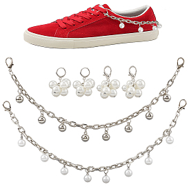 2 шт. 2 стили, украшение для обуви из сплава, цепочка, с застежками-карабинами и круглой подвеской, с 4шт 2 стилями АБС-пластика, имитация жемчуга, подвесные украшения