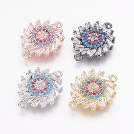 Brass Micro Pave Cubic Zirconia Links, Flower