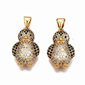 Brass Micro Pave Cubic Zirconia Pendants, Nickel Free, Real 16K Gold Plated, Penguin
