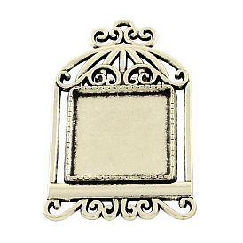 Tibetan Style Alloy Pendant Cabochon Settings, Cage with Square Tray, Cadmium Free & Lead Free, 48x29x2.5mm, Hole: 2mm, Tray: 20x20mm