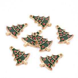 Eco-Friendly Alloy Enamel Pendants, Cadmium Free & Lead Free & Nickel Free, Light Gold, Christmas Tree