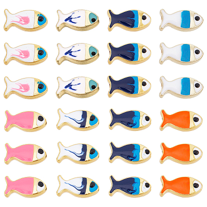 32шт 8 цвета эмалированные бусины из эмалированного сплава, без кадмия и без свинца, рыба, золотой свет