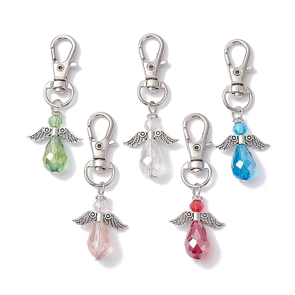 Décorations de pendentifs en perles de verre ange, avec un alliage pivotant homard fermoirs griffe