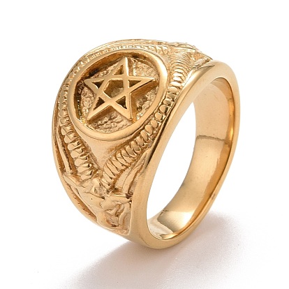 Ионное покрытие (ip) 304 массивное кольцо на палец с пентаграммой из нержавеющей стали для женщин