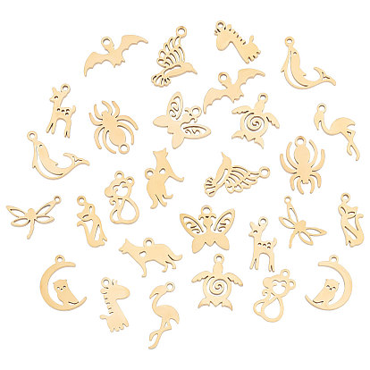 28 piezas 14 estilos tema animal 304 dijes de acero inoxidable, Corte con laser, formas mixtas