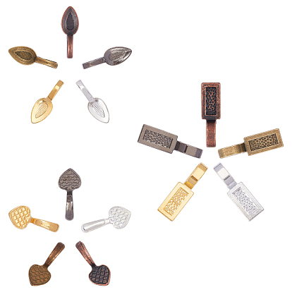Tibetan Style Alloy Glue-on Flat Pad Pendant Bails, Leaf & Rectangle & Heart