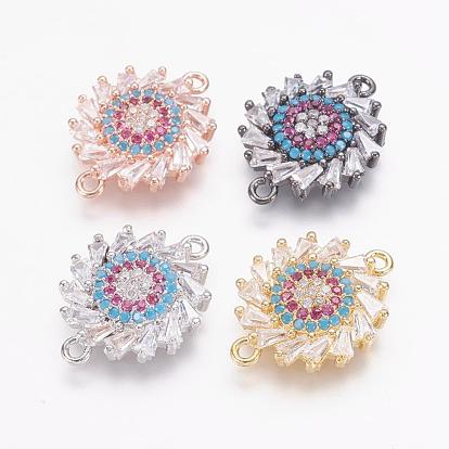 Brass Micro Pave Cubic Zirconia Links, Flower