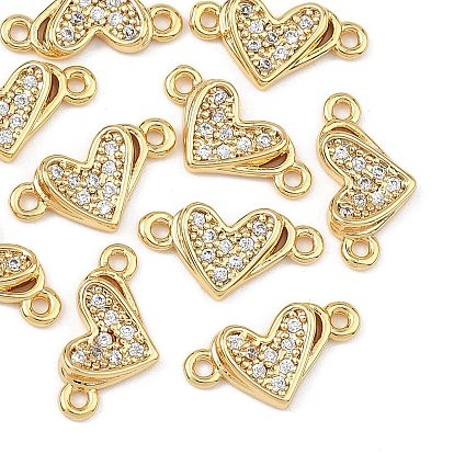 Breloques connecteurs en laiton Shegrace avec micro-pavé de zircone cubique transparente, liens cardiaques, sans cadmium et sans plomb et sans nickel