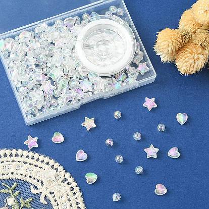 DIY Bracelet Making Kit, Including Heart & Star & Round Acrylic Beads, Elastic Thread