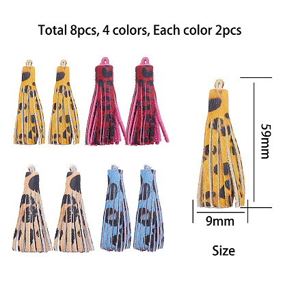 SUNNYCLUE Eco-Friendly Cowhide Leather Tassel Big Pendants, Leopard Print Pattern