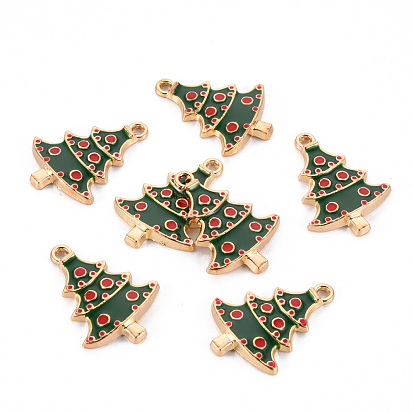 Eco-Friendly Alloy Enamel Pendants, Cadmium Free & Lead Free & Nickel Free, Light Gold, Christmas Tree