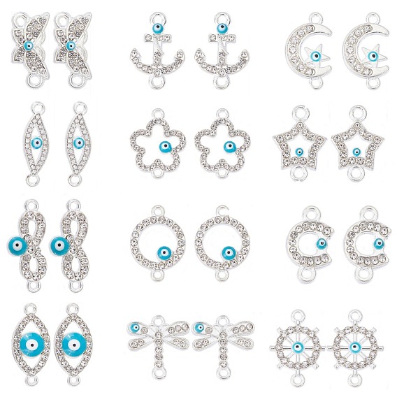 Alloy Rhinestone Links/Connectors, Mixed Shapes