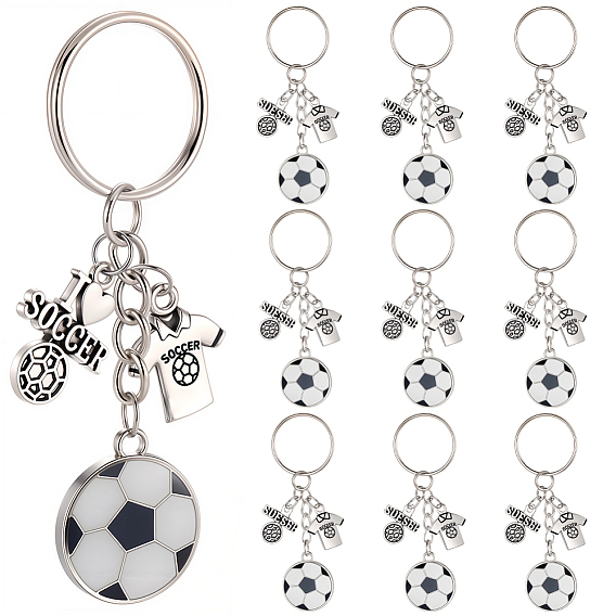 20шт. сплав эмалированный футбольный брелок, с железным кольцом