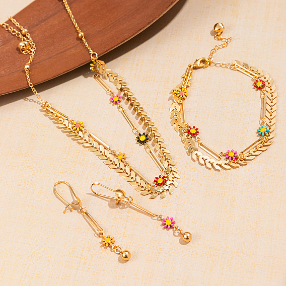 Наборы из железа, разноцветных эмалевых браслетов, сережек и ожерелий с кисточками в виде ромашек для женщин