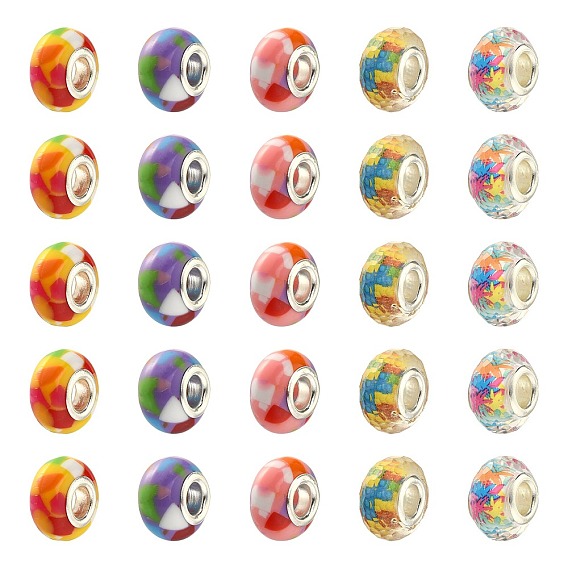 50 шт 5 цвета смолы европейские бусины, с железным сердечником платинового цвета, бусины с большим отверстием, рондель