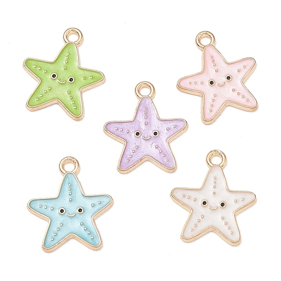 Alloy Enamel Pendants, Starfish Charms, Golden