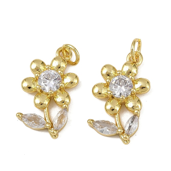 Латунные микро проложить кубического циркония подвески, цветок, долговечный, без кадмия и без свинца, стойки покрытие, с целью перехода в кольце
