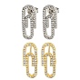 Rack Plating Brass Stud Earrings, with Clear Cubic Zirconia, Cadmium Free & Lead Free, Long-Lasting Plated, Paperclip