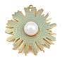 304 Pendentifs en acier inoxydable avec émail bleu ciel et imitation perle en plastique ABS, charmes de soleil, placage ionique (ip)