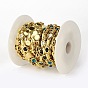 Rack Plating Brass Flat Round & Oval Link Chains, with Colorful Glass Beaded, Unwelded, with Spool, Lead Free & Cadmium Free