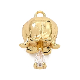 Pendentifs en laiton sertis de micro-pavés de zircone cubique transparente, muguet avec des breloques en forme de larme