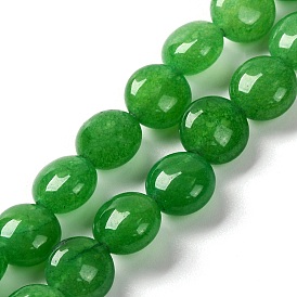 Natural Jade Beads Strands, Flat Round