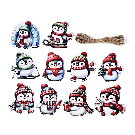 10 шт. подвесные украшения из дерева с односторонней УФ-печатью, пингвин, подвесные украшения из джутовой веревки, вырезанные лазером деревянные формы