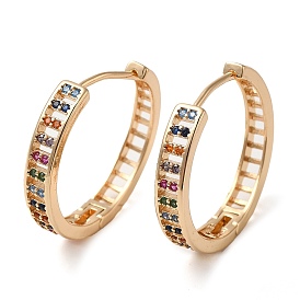 Brass Micro Pave Colorful Cubic Zirconia Hoop Earrings for Women, Hollow Rectangle