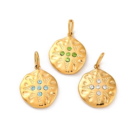 304 из нержавеющей стали горный хрусталь подвески, ионное покрытие (ip), плоская круглая звезда, реальный 14 k позолоченный