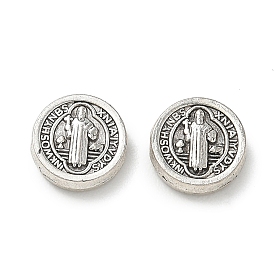 Религиозные сплавные бусины, плоский круглый со святым