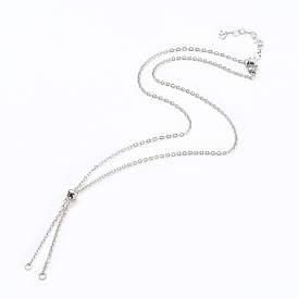 304 из нержавеющей стали кабель цепи ожерелье решений, с буртиками стопора ползунка, застежки-клешни и цепочка для удлинения сердца