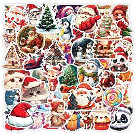 50Pcs Christmas Theme Animal Paper Stickers, Self-Adhesive Decals, for Water Bottles Laptop Phone Skateboard Decoration