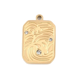 Ion Plating(IP) 304 Stainless Steel Pendants, with Rhinestone, Rectangle