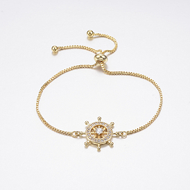 Регулируемые латунные браслеты из микропаве из циркония и боло, слайдерные браслеты, с латунной коробки цепей, руль