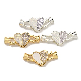 Brass Micro Pave Clear Cubic Zirconia Fold Over Clasps, with Resin, Heart, Real 18K Gold Plated