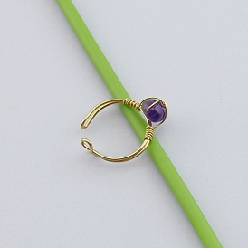 Brass & Natural Gemstone Finger Rings, Nuggets, Golden