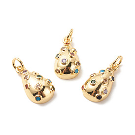 Brass Micro Pave Colorful Cubic Zirconia Pendants, with Jump Rings, Cadmium Free & Lead Free, Teardrop Charms