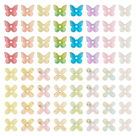 200Pcs 2 Styles Transparent Acrylic Bead Cap, Butterfly & Flower, with Glitter Powder