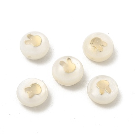 Natural Freshwater Shell Beads, Flat Round with Rabbit